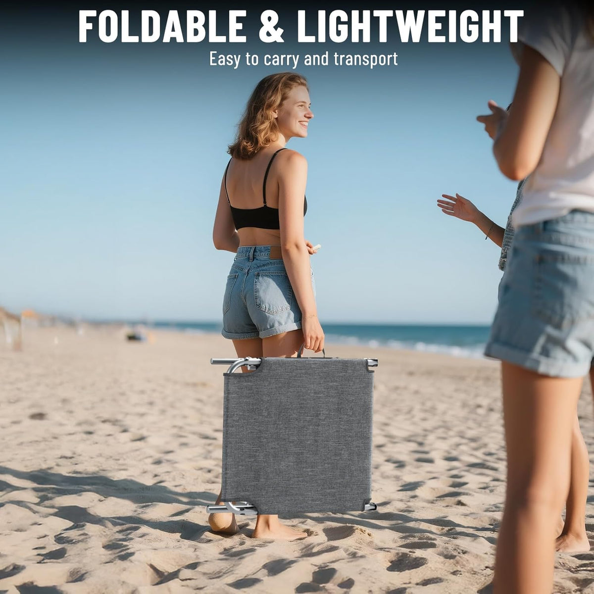 Set de 2 tumbonas plegables 194 x 68 x 29 cm, silla de aluminio con capacidad de hasta 150 kg, tumbona de playa y jardín resistente a la intemperie, con protección solar y respaldo ajustable, gris claro