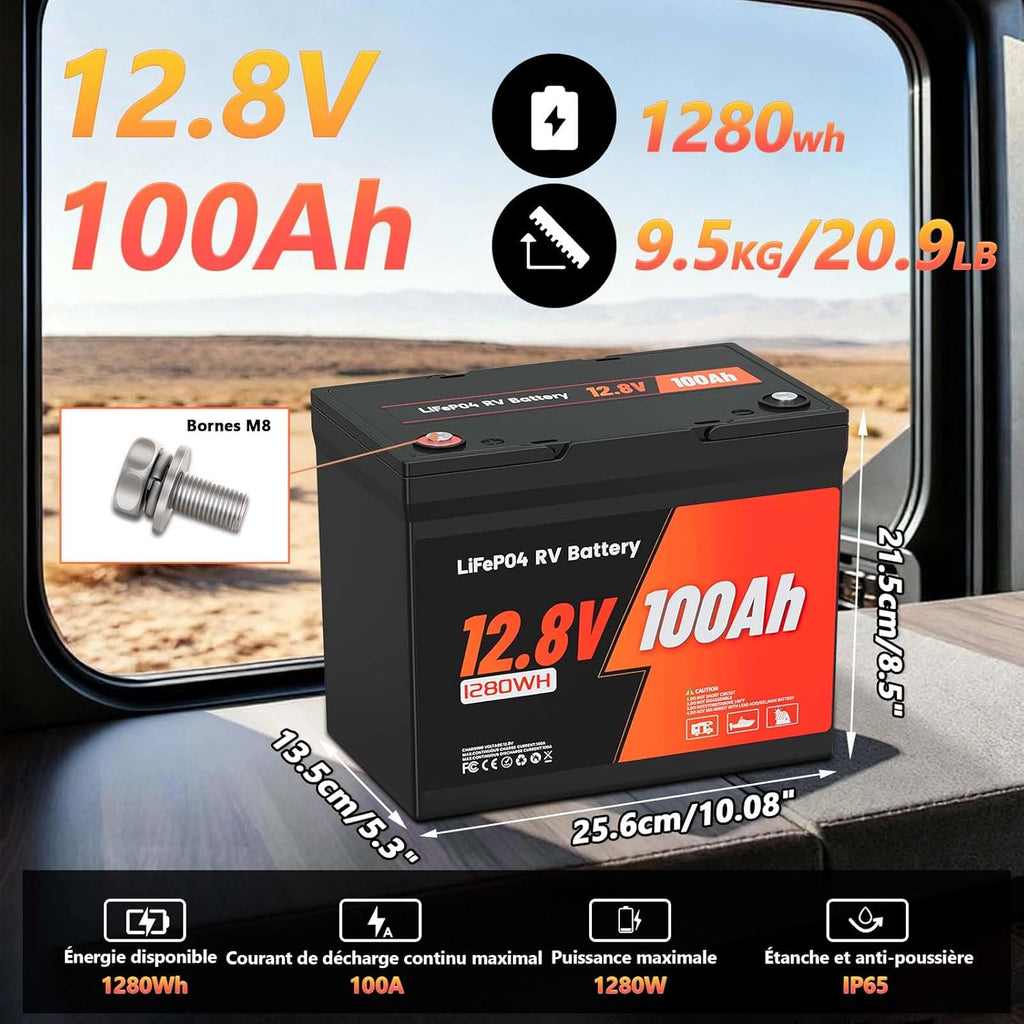 Batería de litio Edlbaegy 12V 100AH, batería LiFePO4 con protección a baja temperatura, BMS inteligente, 1280Wh de energía, para caravanas, autocaravanas, sistemas solares, pesca.
