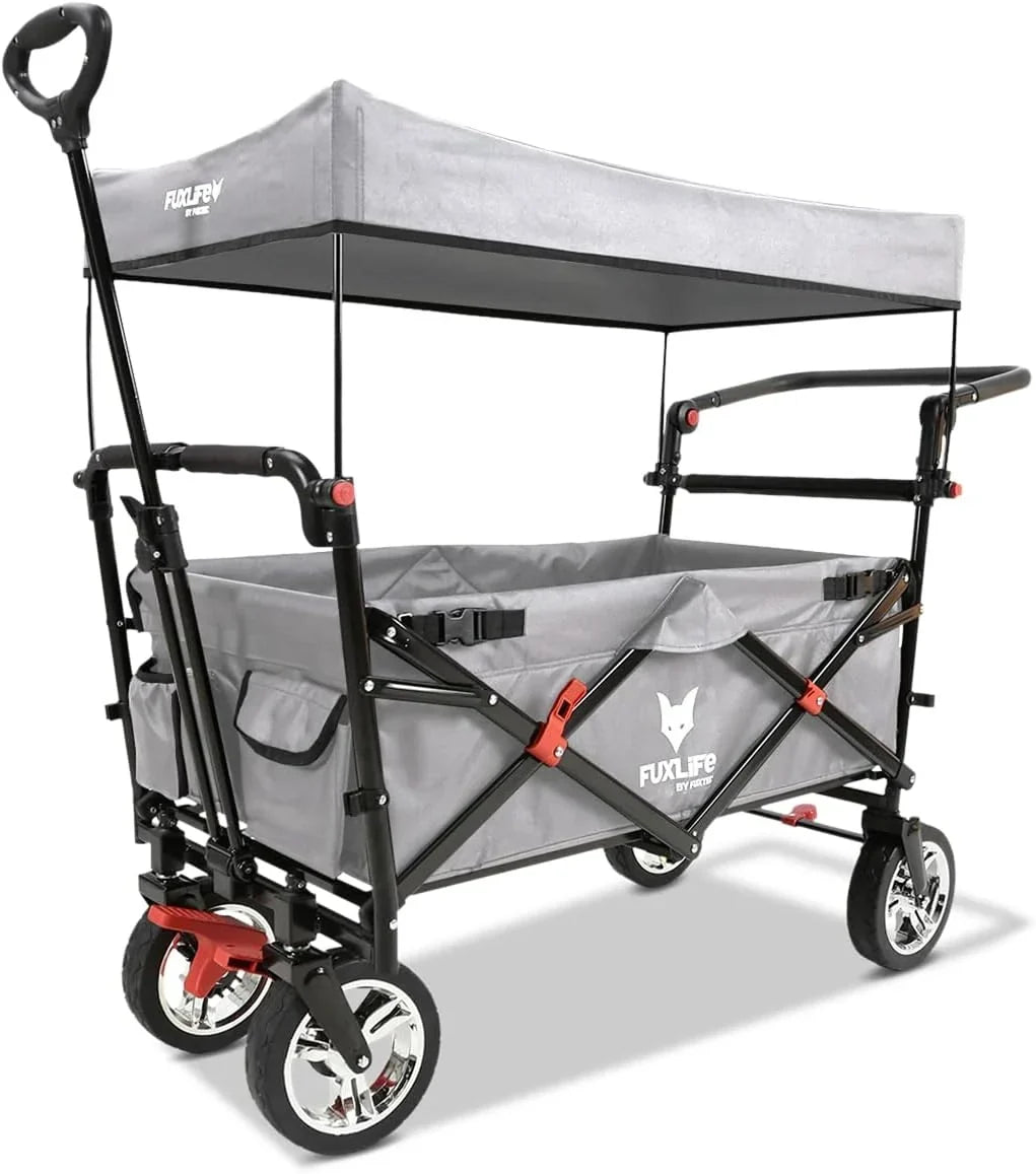 Carro de mano plegable FX-CT700 con frenos, asiento acolchado, asa ajustable en altura y capacidad de carga de 75 kg