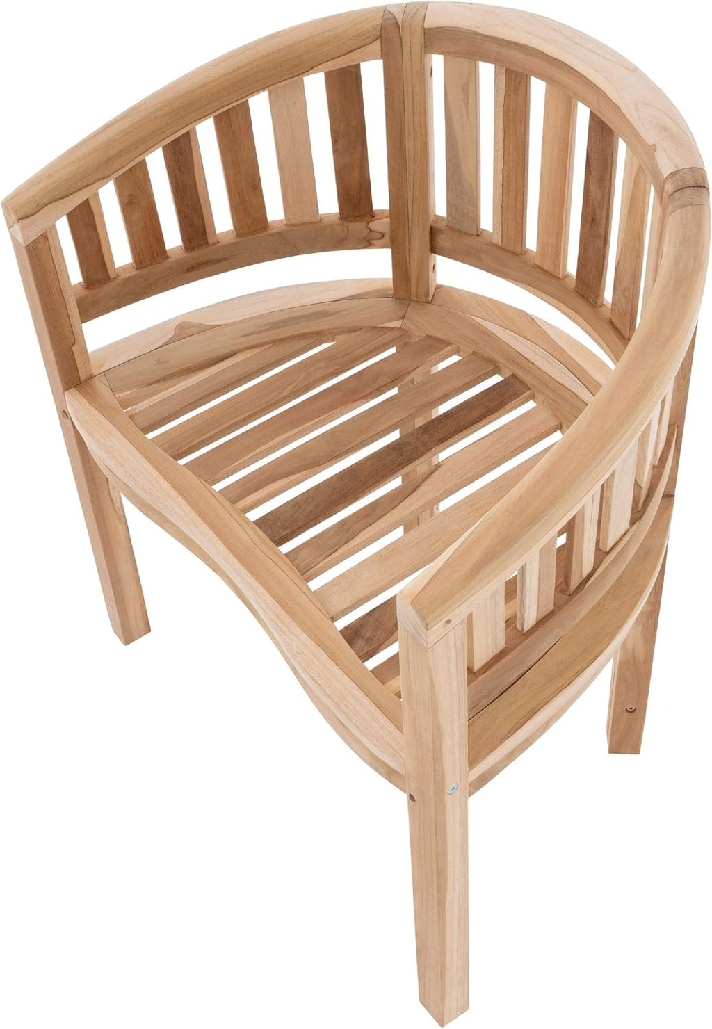 Silla de banano DIVERO Miami curva de madera de teca, sin tratar – Hecha totalmente a mano – Color: marrón natural