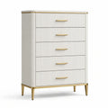 Cómoda de 5 cajones de MDF y acero en blanco/dorado