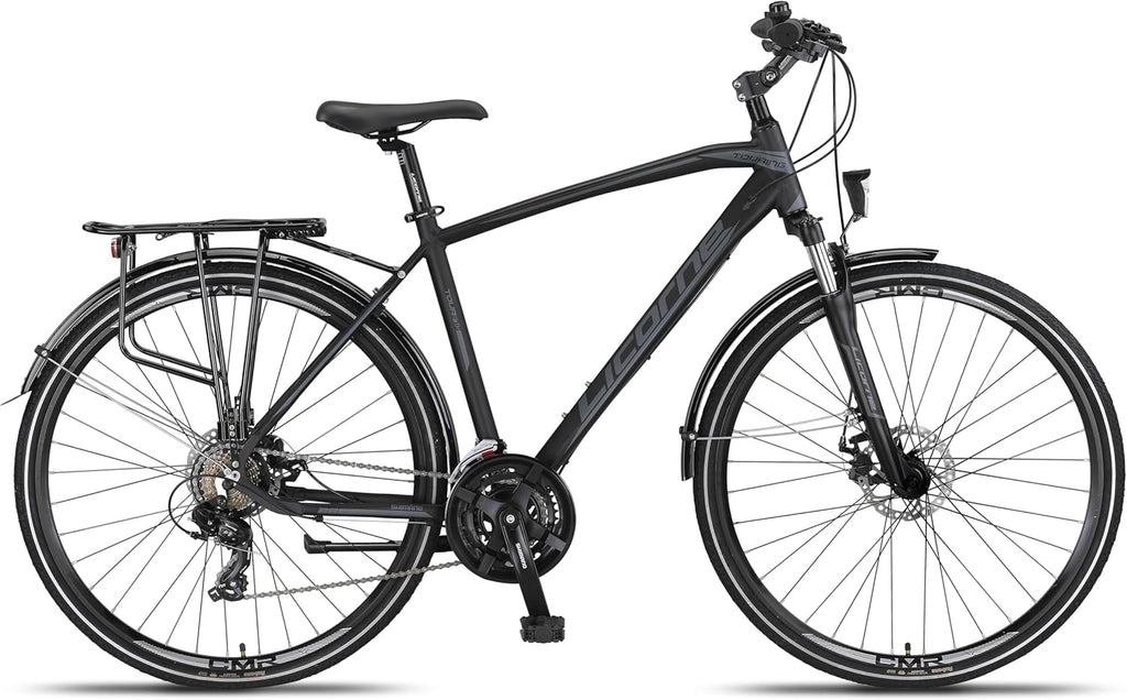 Bicicleta de trekking y turismo premium Licorne Bike de 28 pulgadas, con cuadro de aluminio y frenos de disco, para niños, niñas, mujeres y hombres - 21 velocidades - bicicleta de montaña - bicicleta cross