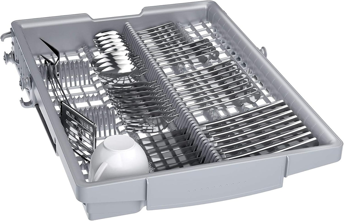 Lavavajillas inteligente Bosch Serie 2 SPV2IKX10E, totalmente integrable, 45 cm de ancho, cesta para cubiertos, secado extra con solo pulsar un botón, InfoLight punto de luz rojo en el suelo, protección AquaStop contra daños por agua, blanco
