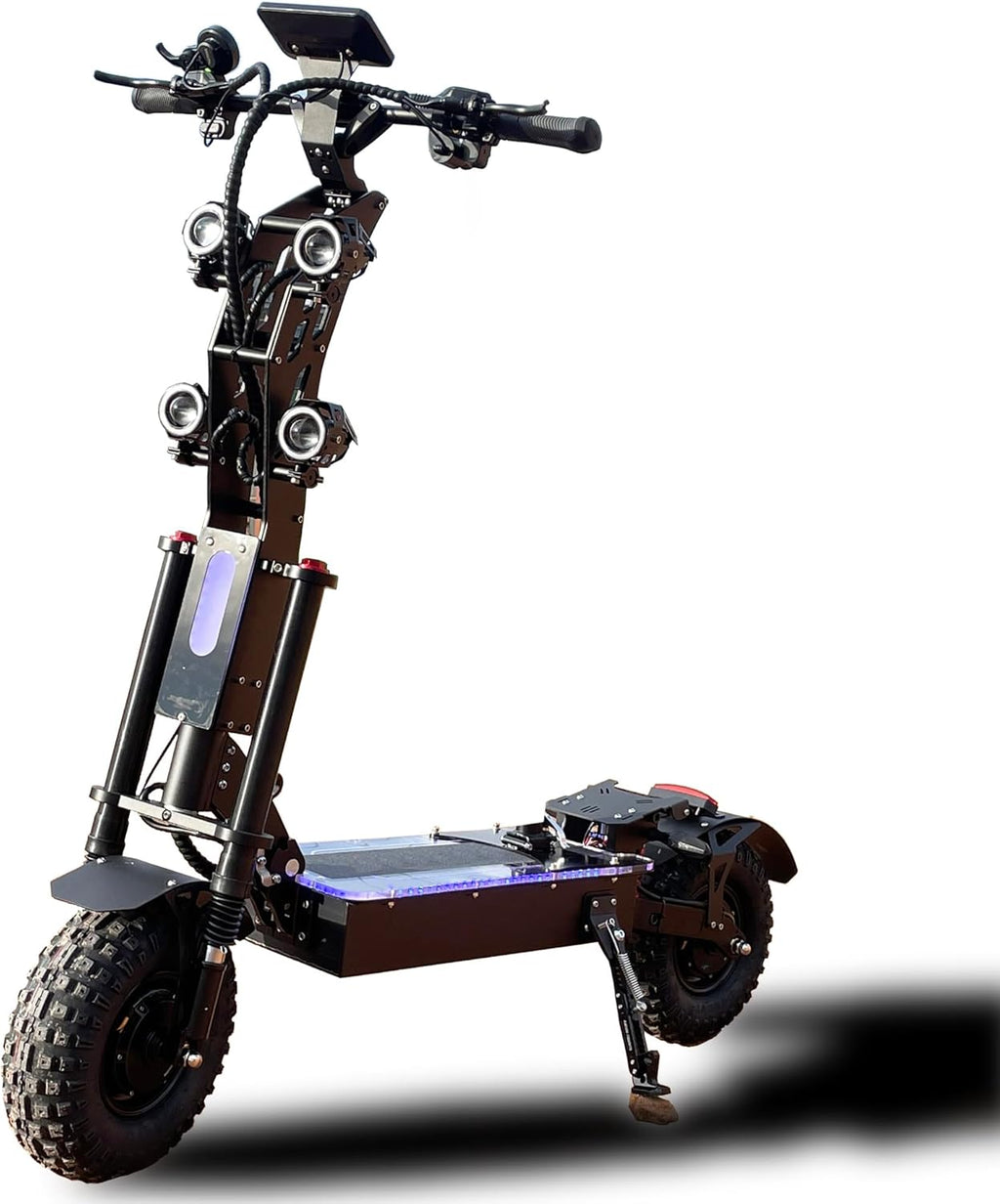 HWWH Patinete eléctrico potente plegable, scooter eléctrico todoterreno para adultos, 13 pulgadas, 3 velocidades, doble tracción, batería de litio de 72 V/50 Ah, autonomía máxima de 120 km