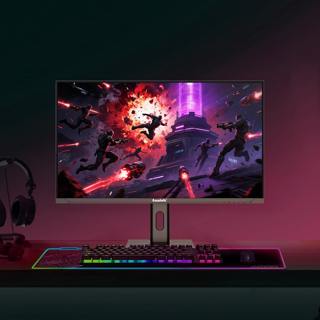 Gawfolk Monitor de PC 27 pulgadas IPS, monitor de juegos 4K UHD 144Hz, 1ms, FreeSync, 128% sRGB, ángulo de visión amplio de 178°, HDMI 2.1, DisplayPort, ajustable en altura y giratorio, VESA 75 * 75mm - Negro