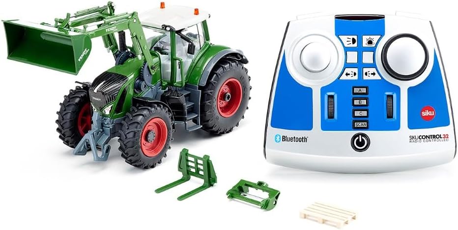 siku 6796, Tractor Fendt 933 Vario con cargador frontal, verde, metal/plástico, 1:32, radiocontrol, incl. mando a distancia bluetooth y accesorios, control posible mediante app móvil