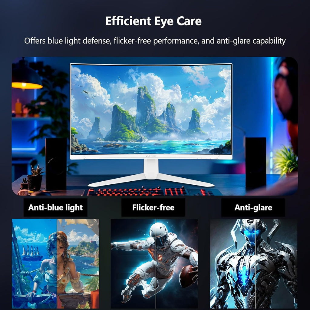 Monitor Gaming Curvo Z-Edge Blanco 27'' 300Hz (DP1.4 × 2), 1ms MPRT, FreeSync, FHD, 240Hz (HDMI2.0 × 2), Monitor Gaming LED Blanco 16:9, Inclinación Ajustable, 1500R VA, 4000:1, VESA (Cable DP Incluido)