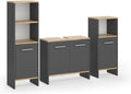 Set de muebles de baño Vicco Karli, antracita/roble dorado, 131.4 cm, compuesto por mueble bajo lavabo, armario con espejo y armario columna