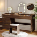 Tocador Homary con espejo, iluminación, estación de carga USB y espacio de almacenamiento, elegante tocador moderno con espejo iluminado de 3 modos y expositor de joyas integrado, nogal