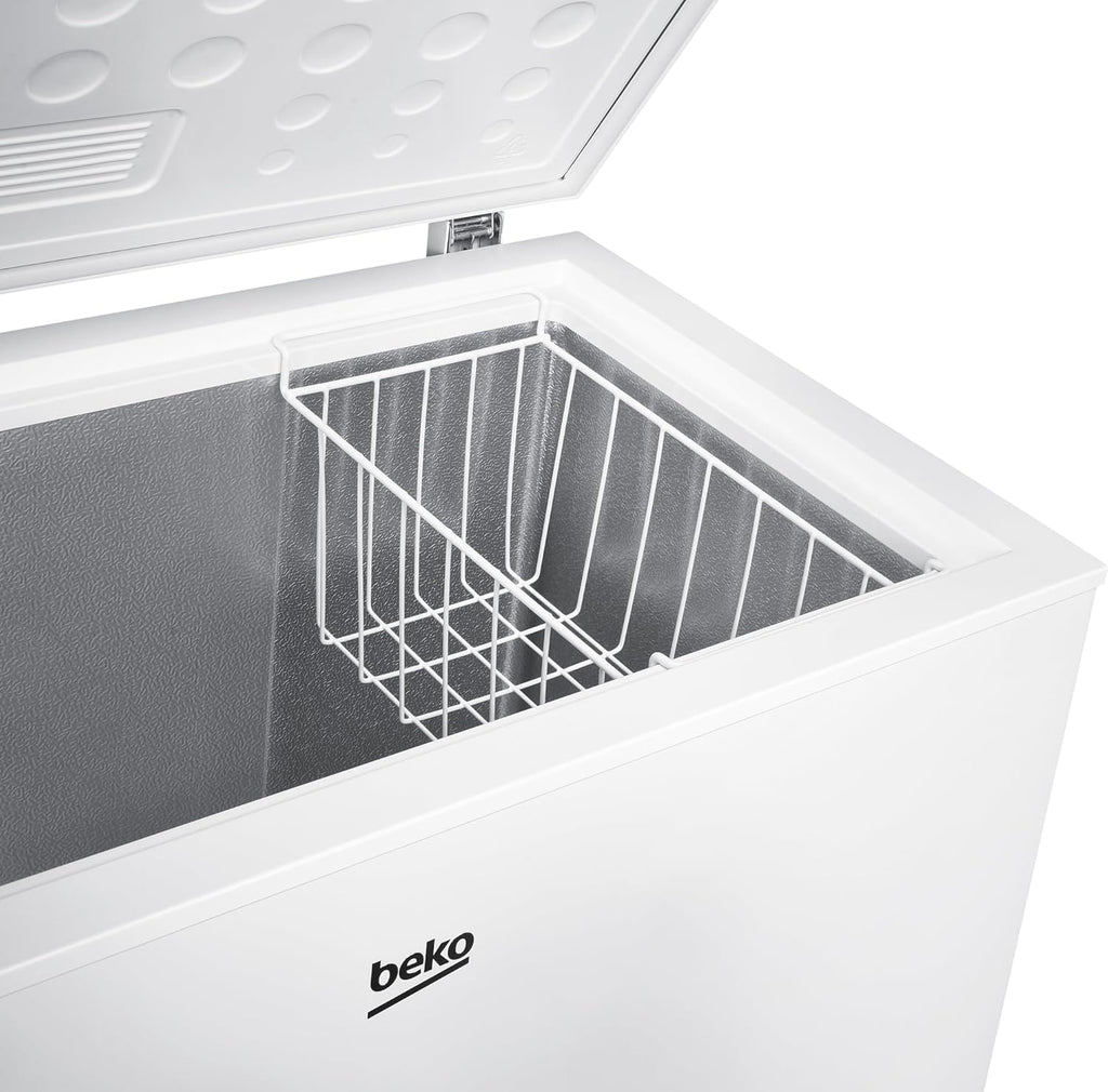 Congelador horizontal Beko CF200CWN, arcón congelador, 198 l de capacidad útil, 1 cesta para congelados, función de congelación rápida, ruedas de transporte, sistema de indicador LED, 40 dB(A), blanco
