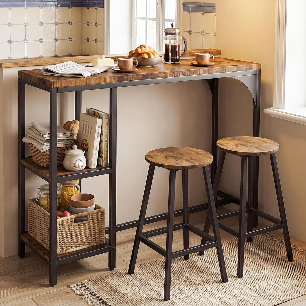 Juego de mesa de bar y taburetes HOKEEPER para 2 personas, barra de cocina, juego de mesa de pub, sala de estar, comedor (retro)