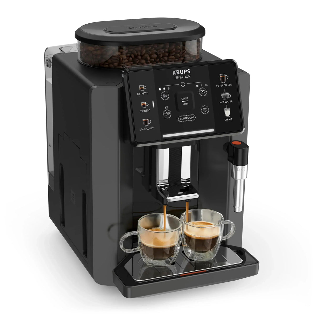 2025 Krups Essential - Cafetera superautomática, 15 bares de presión, molinillo cónico de metal, con selección de cantidad e intensidad de café, 1,7 l, 1 taza, acero, pantalla LCD + accesorios para leche