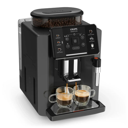2025 Krups Essential - Cafetera superautomática, 15 bares de presión, molinillo cónico de metal, con selección de cantidad e intensidad de café, 1,7 l, 1 taza, acero, pantalla LCD + accesorios para leche