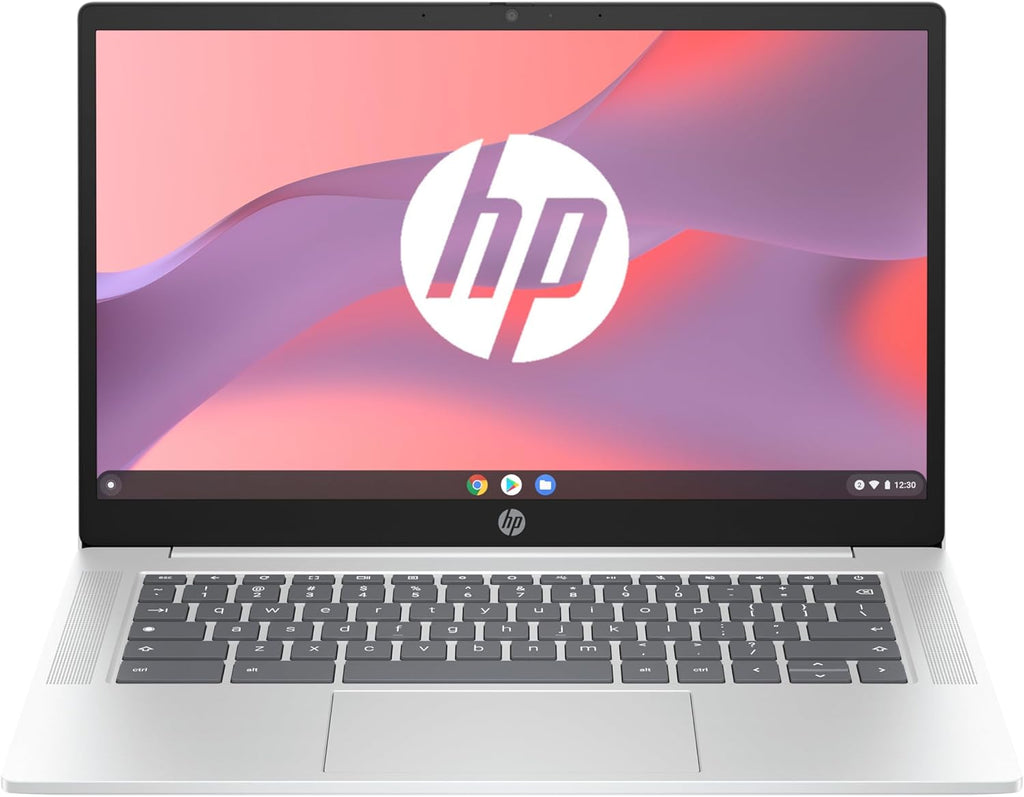 HP Chromebook 14a-nf0001sf Portátil 14" HD, PC Portátil (Intel Celeron N100, RAM 4 GB, Flash 128 GB, Intel Iris XE, Chrome OS), Ordenador Portátil Plata, Teclado AZERTY