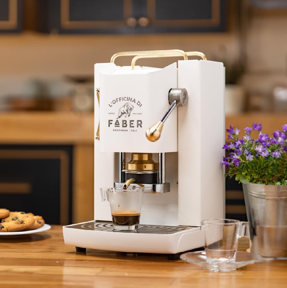 Cafetera Faber PRO Total Deluxe de latón, papel ESE de 44 mm, 1,3 litros, (blanco)