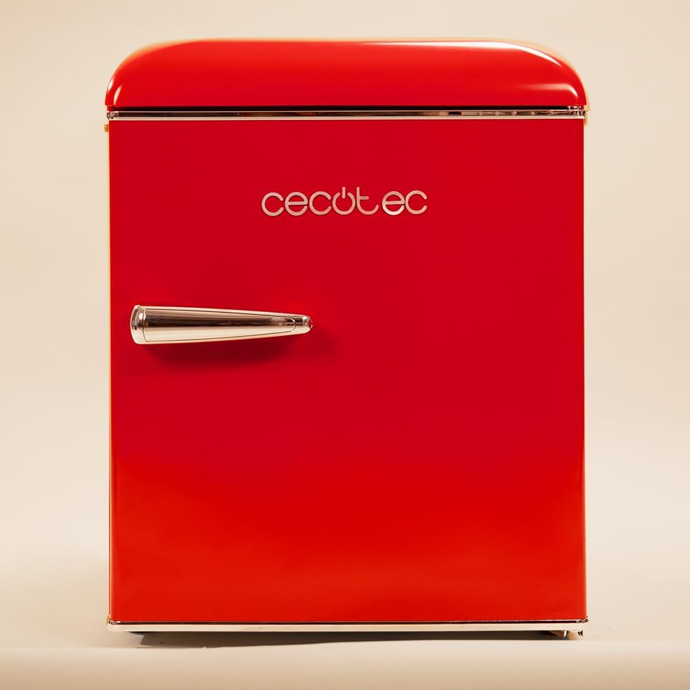 Cecotec Mini Frigo Bolero CoolMarket TT Origin 45 Rouge. Frigorífico de mesa retro de 45 l, 55 cm de alto, 44,7 cm de ancho, clase energética E, cubitera y tirador cromado, rojo