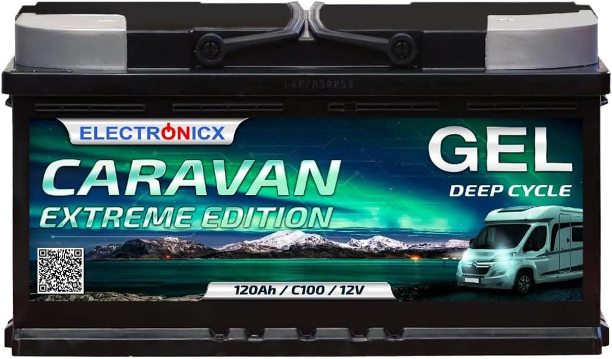 Batería de servicio Electronicx GEL Caravan Extreme 12V 120Ah / 120 Ah 12 Voltios – Batería de descarga lenta, sin mantenimiento y sellada – 353×175×190 mm – Autocaravana Caravana Solar Ocio Camping