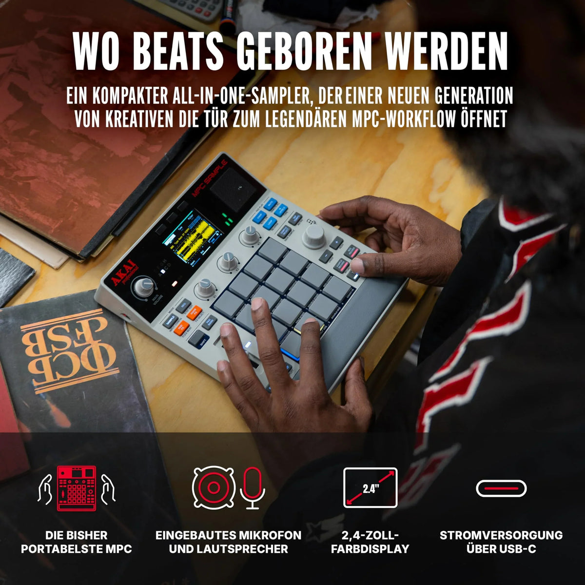 Akai Professional MPC Sample muestreador portátil independiente con batería, USB C, altavoz, micrófono, muestreo, secuenciación y producción musical