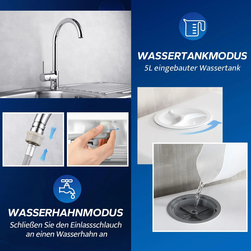 Minilavavajillas de mesa AIRMSEN, 5+1 programas, depósito de agua de 5 l, pantalla LED con control táctil, clase energética D