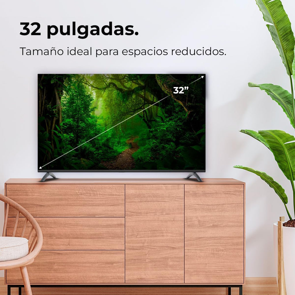 Smart TV Cecotec, televisor LED de 32 pulgadas, resolución HD, serie A4 ALH40032S. Sistema operativo Google TV, Dolby Audio, HDR10, 16 GB de ROM, Bluetooth, Asistente de voz de Google y Chromecast.
