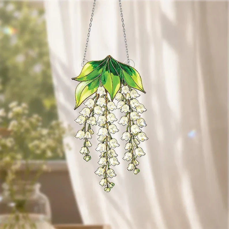 Atrapasueños holográfico de lirios de los valles, colgante de ventana floral con prisma, atrapasueños de cristal, decoración de ventana, acrílico de 3 mm, 7 tamaños
