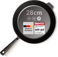 Sartén de hierro fundido de 28 cm, apta para inducción y todo tipo de cocinas, pulida finamente, sin recubrimiento, fabricada en Alemania.