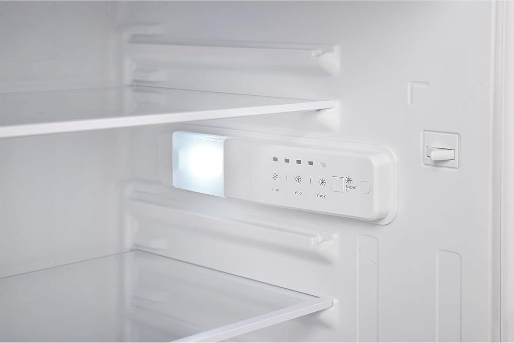 Frigorífico integrable TELEFUNKEN EK88S134E sin congelador, nicho de 88 cm, técnica de puerta arrastrada, capacidad neta de 126 litros, control de temperatura, color blanco