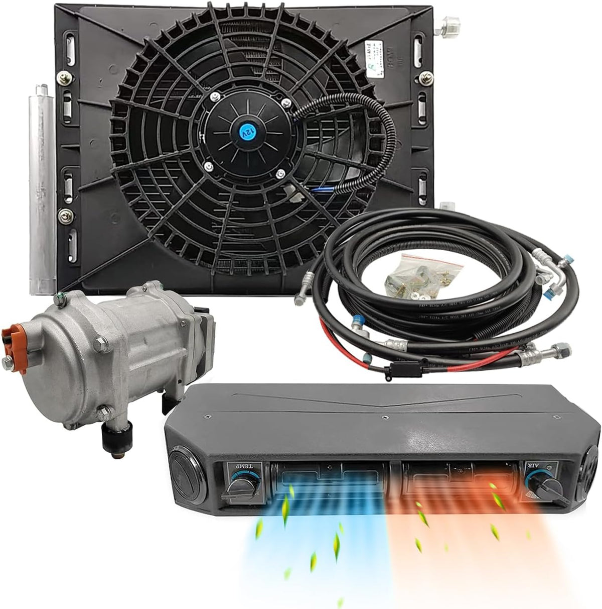 Aire acondicionado eléctrico de 12 V, kit de aire acondicionado bajo el tablero, sistema universal de 12 voltios, apto para furgoneta, coche, autocaravana, camión, barco, autobús (solo refrigeración)