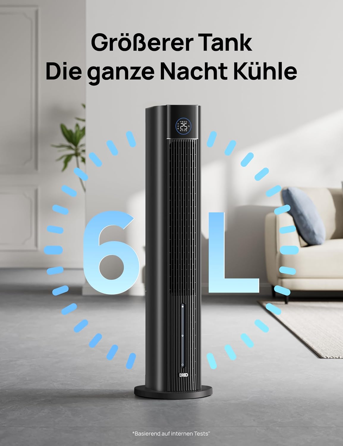 Ventilador de torre DREO con refrigeración por agua, enfriador de aire de 110 cm con refrigeración por agua silenciosa, 4 velocidades y 4 modos, enfriador evaporativo, control por APP, bolsas de hielo, oscilación de 80°, temporizador de 12 h, negro