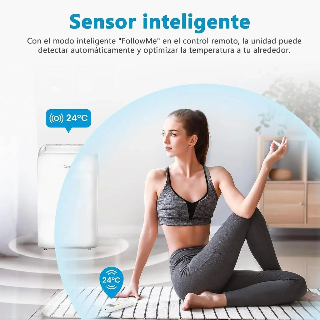 Aire Acondicionado Portátil MIDEA Pingüino 3 en 1 | 3000 Frigorías / 12000 BTU | Aire acondicionado silencioso para 43m2 - Deshumidificador, Ventilador, Climatizador 3500 W - 4 modalidades con kit de ventana