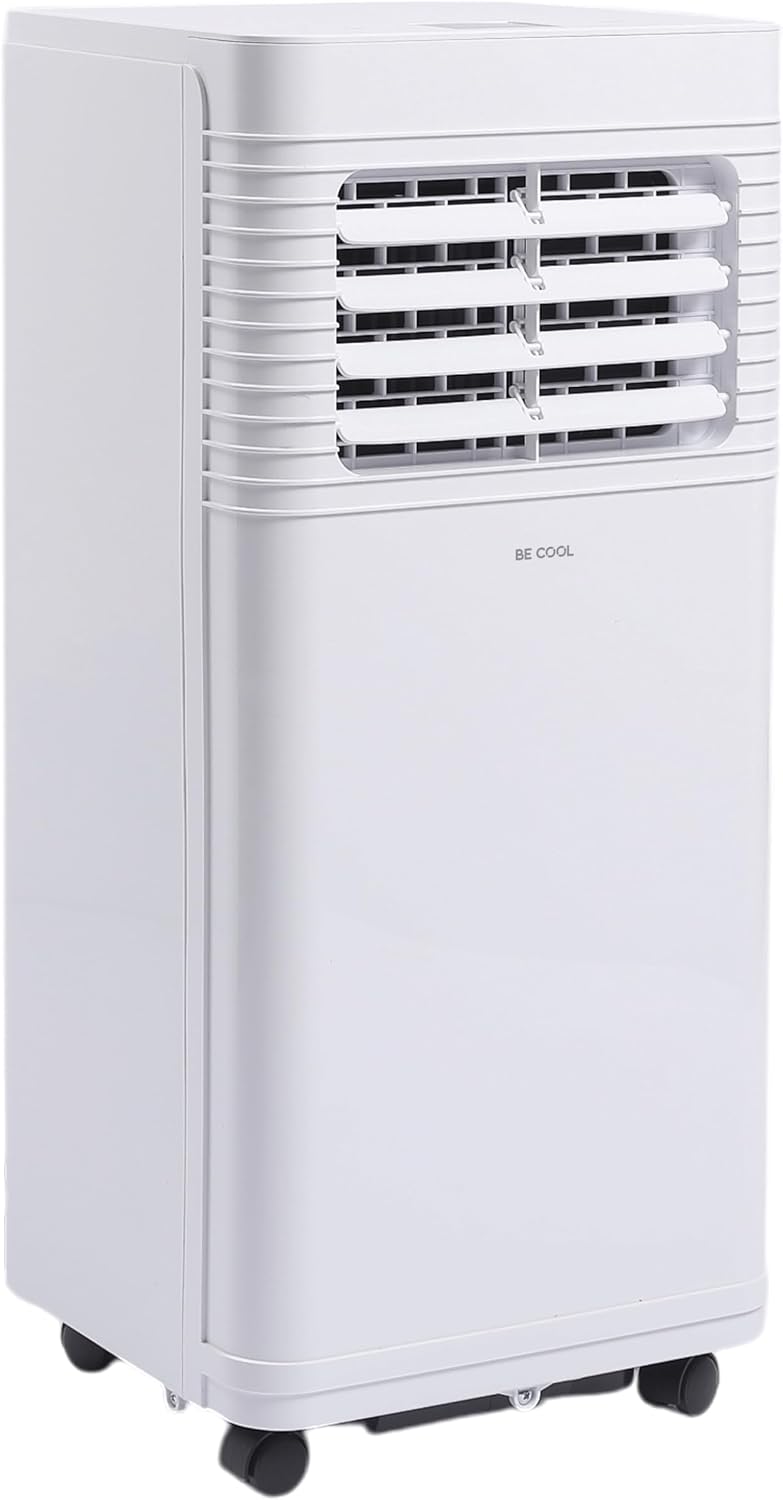 Acondicionador de aire portátil BE COOL 7000 BTU con Wi-Fi, 3 en 1 para refrigerar, deshumidificar y ventilar, para habitaciones de hasta 24 m², mando a distancia, temporizador, modo noche, clase energética A, blanco