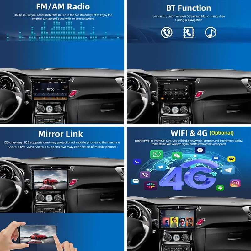 Android 15 Autorradio Pantalla Táctil de Navegación 9 Radio GPS para Citroen C3 DS3 2010-2016, Bluetooth USB Cámara de Coche Plug and Play Compatible con Control del Volante, 4 Núcleos WiFi 2G+32G