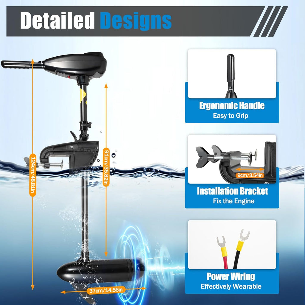 DGKLNDSY Motor fueraborda eléctrico 12 V 80 lbs, motor fueraborda eléctrico 800 W, fuerza de tracción 1850 kg, motor fueraborda