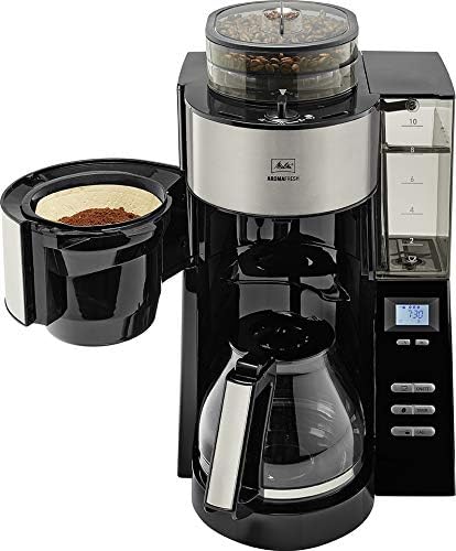 Melitta AromaFresh - Cafetera de filtro - con jarra de cristal - molinillo integrado - función de temporizador - 10 tazas - Negro puro