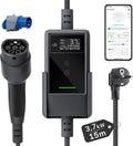 Cargador de coche eléctrico con APP 3,7kW [15m, 6-16A], cable de carga para coche eléctrico con soporte de pared, cargador Tipo 2 con pantalla LCD digital, compatible con E-208, Model Y, E-Tech y otros vehículos eléctricos/híbridos enchufables (EV/PHEV)