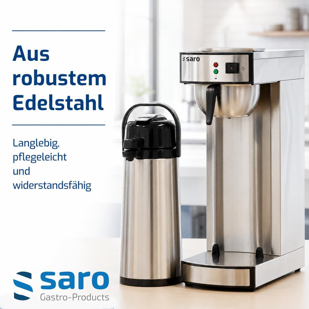 Cafetera Saro incl. jarra termo de acero inoxidable con bomba – 2,2 L – tiempo de preparación aprox. 5–6 min – protección contra funcionamiento en seco – 2,069 kW – modelo THERMO 24