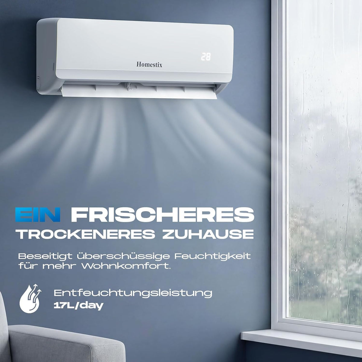 Aire acondicionado split 12000 BTU, dispositivo 4 en 1 con calefacción, refrigeración, deshumidificación y ventilación, hasta 70 m², ultra silencioso, control remoto y APP, temporizador 24 h/modo sueño/ahorro de energía ECO, incl. material de montaje