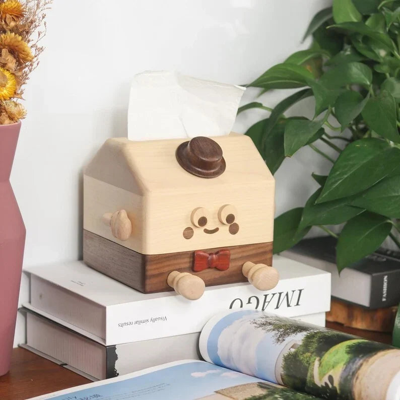 Caja de pañuelos de madera con tapa de nogal y arce, soporte para pañuelos cuadrados