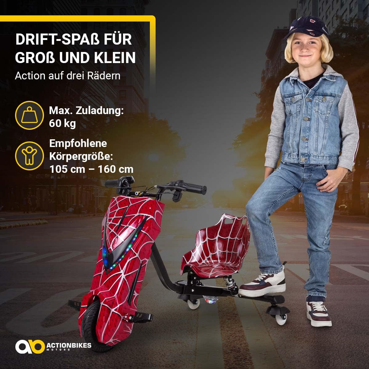 Actionbikes Motors Patinete Eléctrico Infantil para Derrapes | Motor de 𝟐𝟓𝟎 W - Carrito de Derrape 360° - 3 Niveles de Velocidad - Iluminación LED - Asiento Ajustable - Bluetooth - Kart de Derrape - Coche de Derrape (Space Purple)