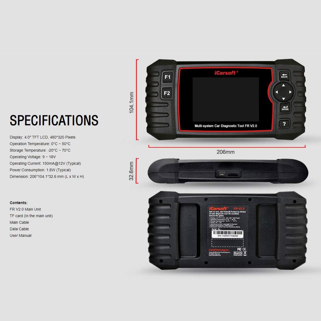 Herramienta de diagnóstico OBD II Icarsoft FR V2.0 ICFRV2 Adecuado para (Marca de coche): Universal Sin restricciones 1