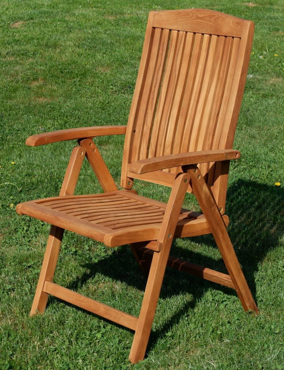 ALEOS. Sillón de jardín de teca con respaldo alto, silla de jardín, sillón, silla de madera, silla plegable, muebles de jardín de madera, muy robusto, ajustable en 7 posiciones. Modelo: Tobago, tamaño: 1 unidad