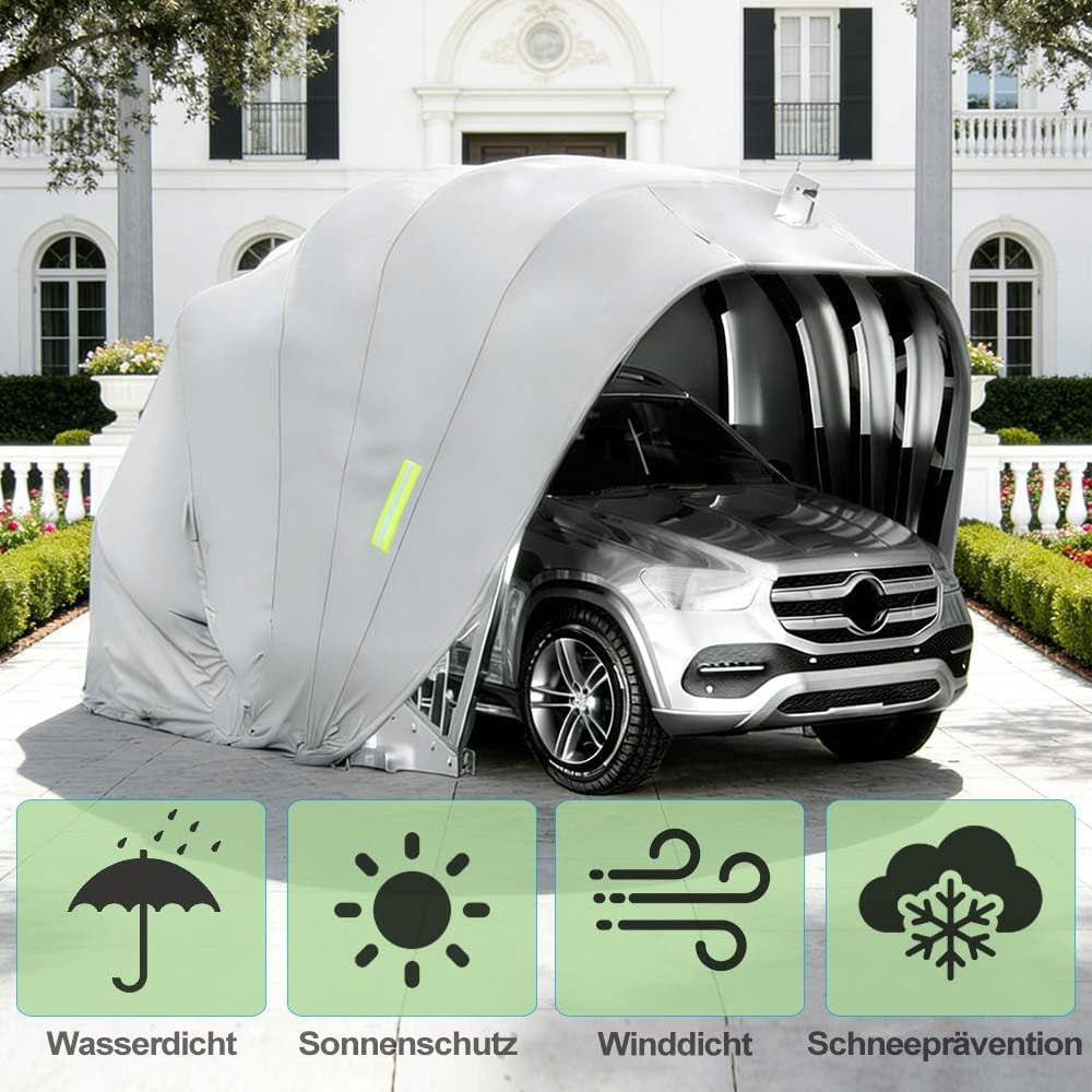 Cochera resistente a la intemperie, garaje plegable móvil de acero inoxidable, cochera semiautomática antiexposición, con cerradura, para camionetas y automóviles, gris 5,9 x 2,7 x 2,45 m