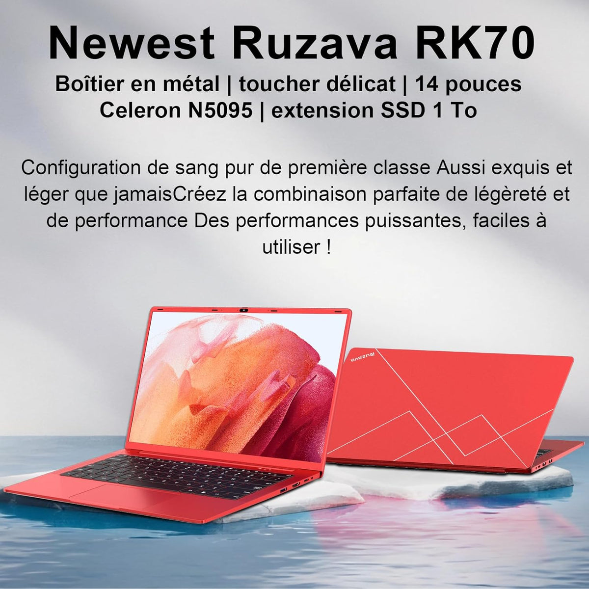 Ordenador portátil de 14 pulgadas Celeron N5095 hasta 2,9 GHz, PC portátil Win11, 8 GB de RAM, SSD de 256 GB, ampliación a 1 TB, portátil con ratón inalámbrico, teclado QWERTY con membrana de teclado AZERTY - Rojo metalizado-1