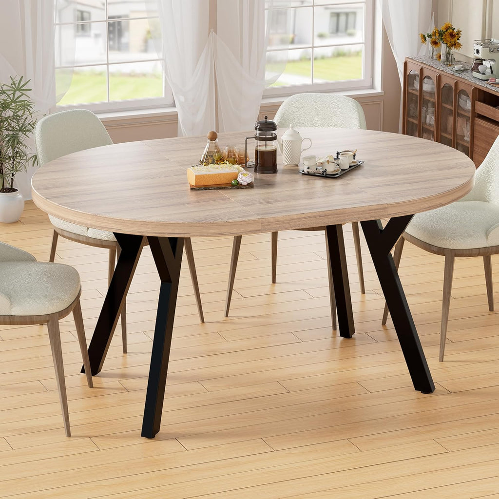 Mesa de comedor redonda extensible para 4-8 personas, mesa de comedor redonda moderna, mesa de cocina pequeña con base de metal estable, mesa que ahorra espacio para comedor, hogar, oficina (vintage, 100-140 cm)