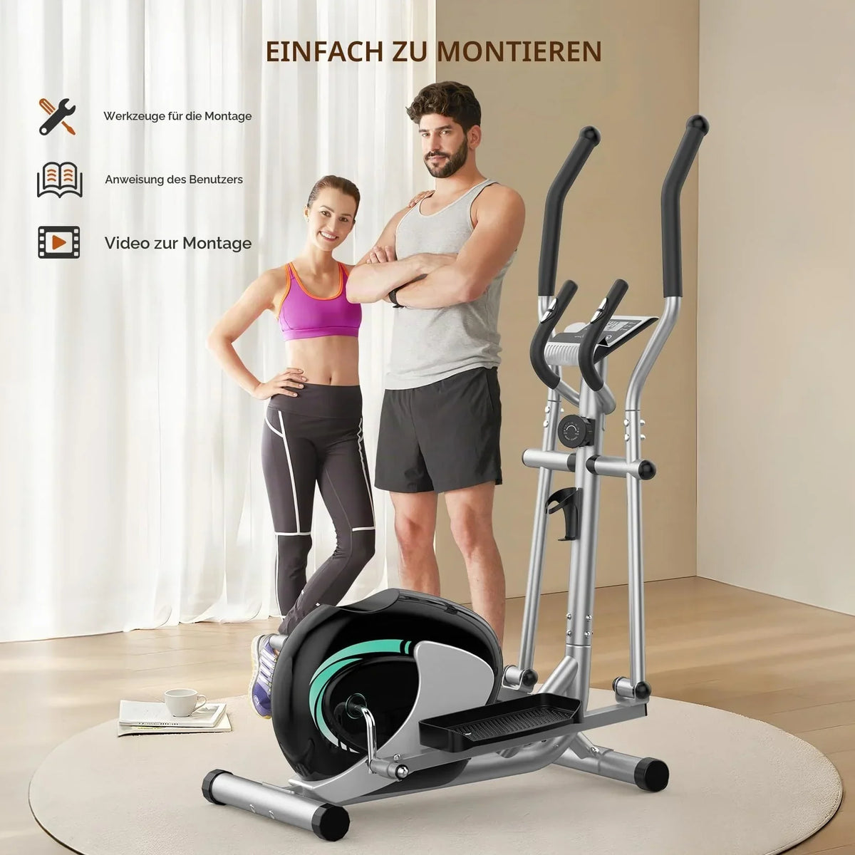 Crosstrainer magnético Dripex Leiser para el hogar con 16 niveles de resistencia, volante de inercia de 6 kg y medición de pulso LCD