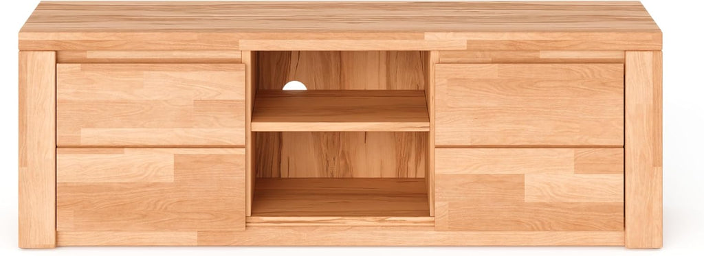 Mueble bajo para TV Kiki design Livigno de madera de haya núcleo parcialmente maciza aceitada, diseño sin tiradores, mueble de TV moderno con gran espacio de almacenamiento para su salón, con certificación FSC -