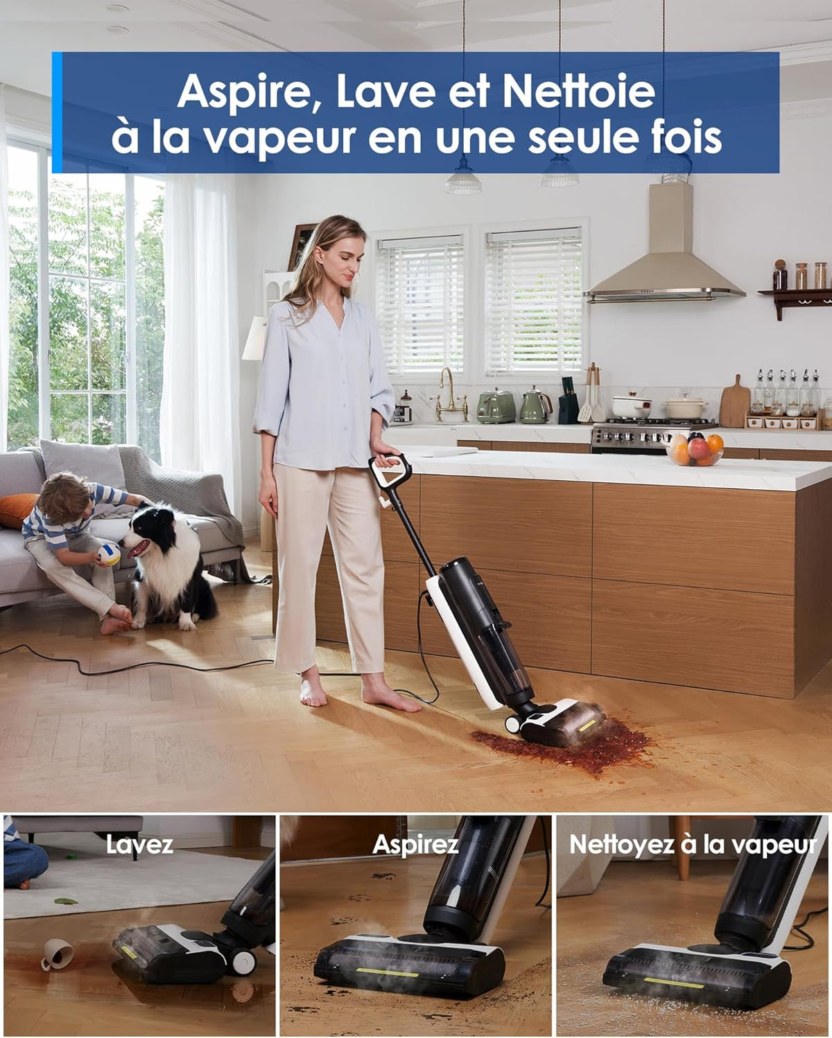 Tineco IFLOOR 5 Steam Aspiradora de Vapor Aspiradora en Seco y Húmedo Todo en Uno, Limpiadora de Vapor para Suelos, Perfecta para Suciedad Pegajosa, Vapor a Alta Temperatura a 120°C, Autolimpieza con Vapor
