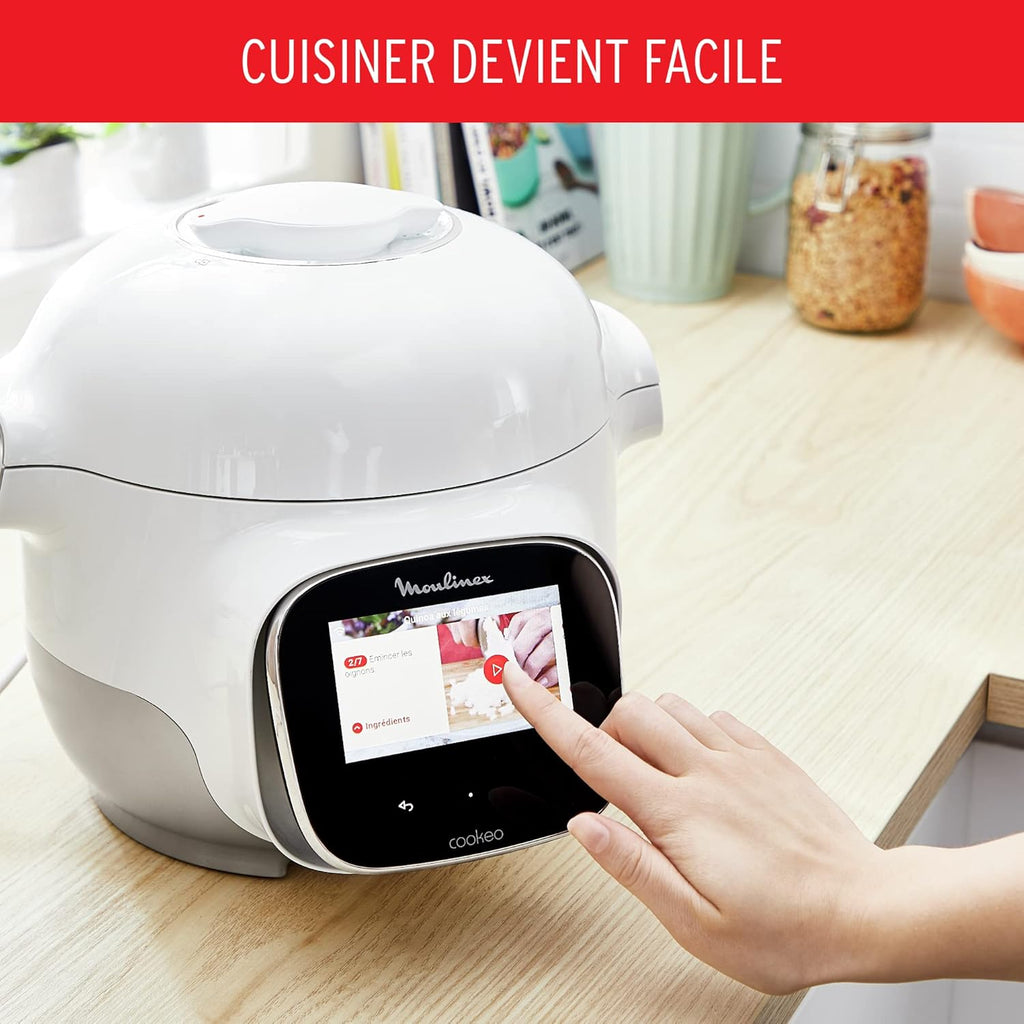 Moulinex Cookeo Touch Wifi Mini, multicocina inteligente de alta presión, 3 litros, 100 recetas integradas y recetas gratuitas vía Wifi, pantalla táctil, YY5132FB, Blanco