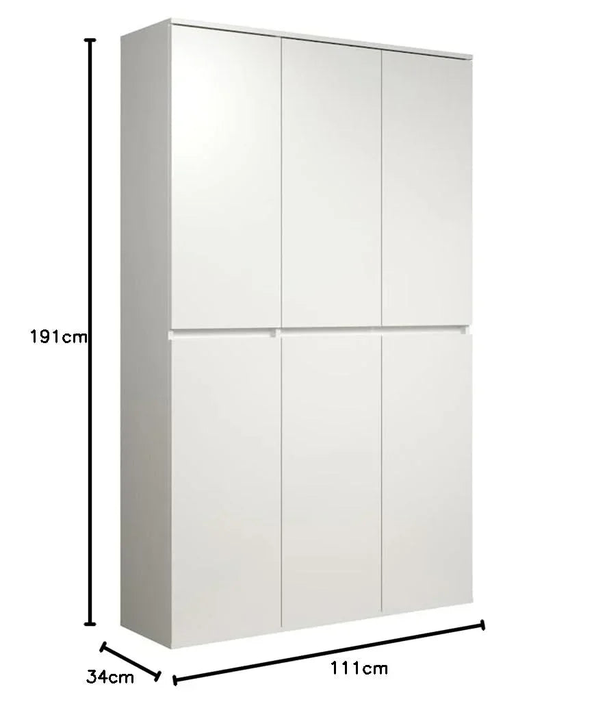 Armario multiusos Nevada 213215701 111 x 191 x 34 cm, 6 puertas, 12 estantes con barra para colgar ropa