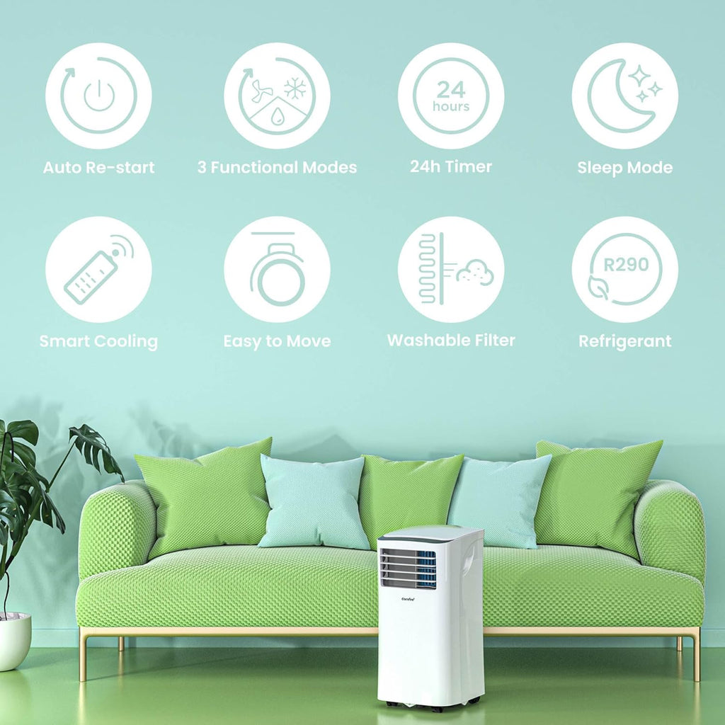 Aire acondicionado portátil MPPH-08CRN7, 8000 BTU 2,3 kW, refrigeración, ventilación y deshumidificación, tamaño de habitación hasta 78 m³ (29 m²), aire acondicionado móvil con tubo de escape